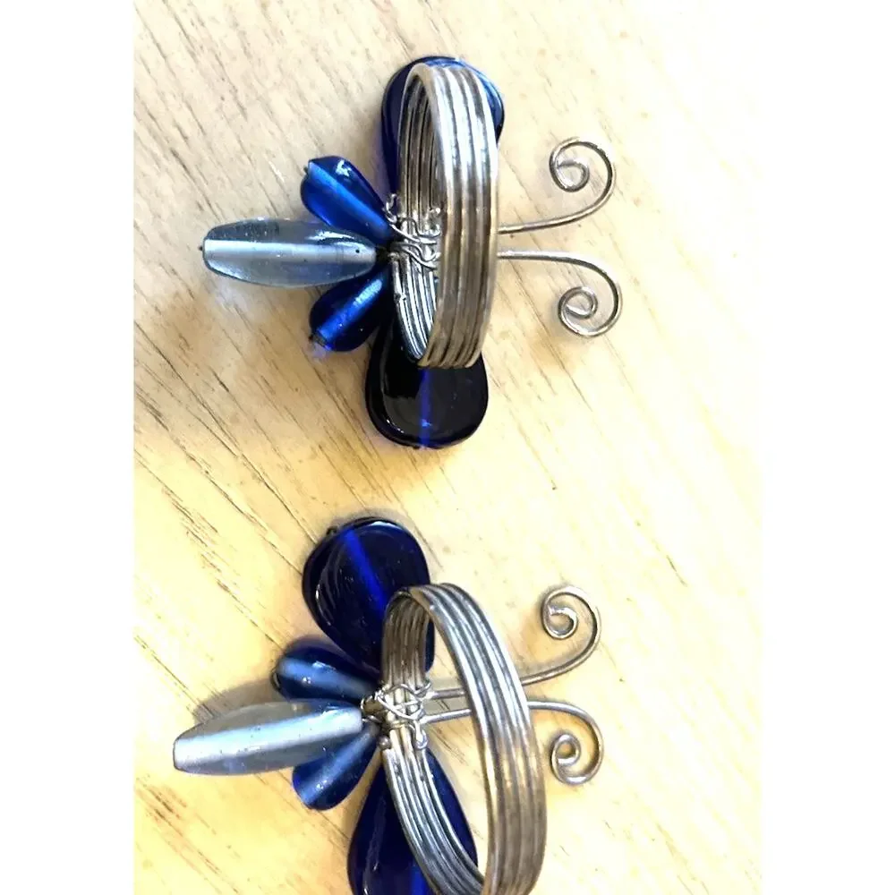 2 Vintage Butterfly Napkin Rings Blue Glass Gems Dragonfly Artsy Boho Pier 1?